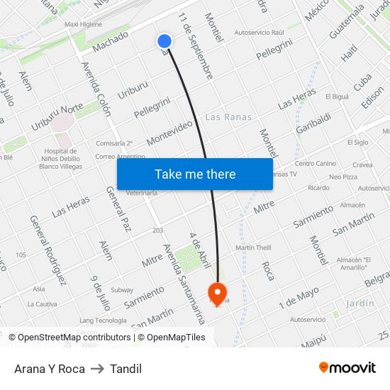 Arana Y Roca to Tandil map