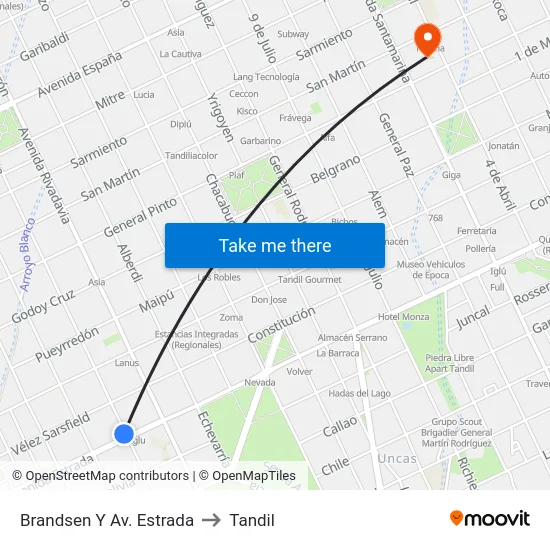 Brandsen Y Av. Estrada to Tandil map