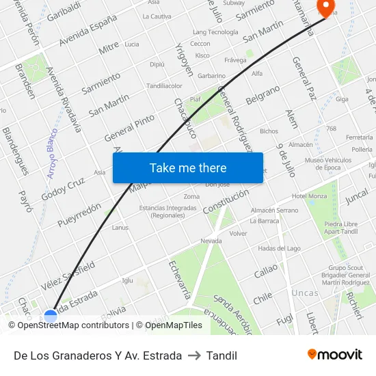 De Los Granaderos Y Av. Estrada to Tandil map