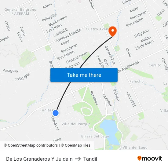 De Los Granaderos Y Juldain to Tandil map