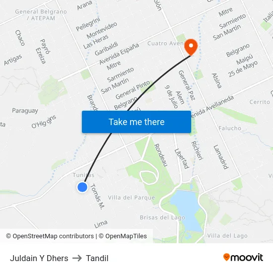 Juldain Y Dhers to Tandil map