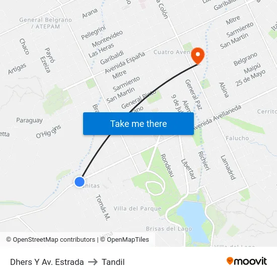 Dhers Y Av. Estrada to Tandil map