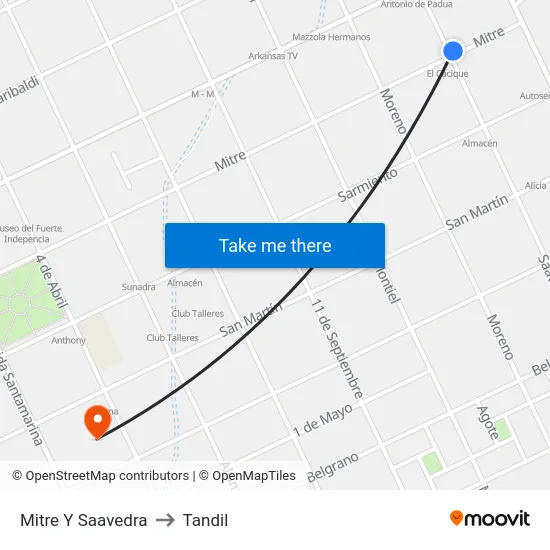 Mitre Y Saavedra to Tandil map