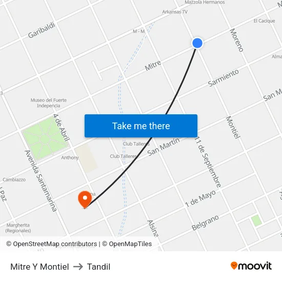 Mitre Y Montiel to Tandil map