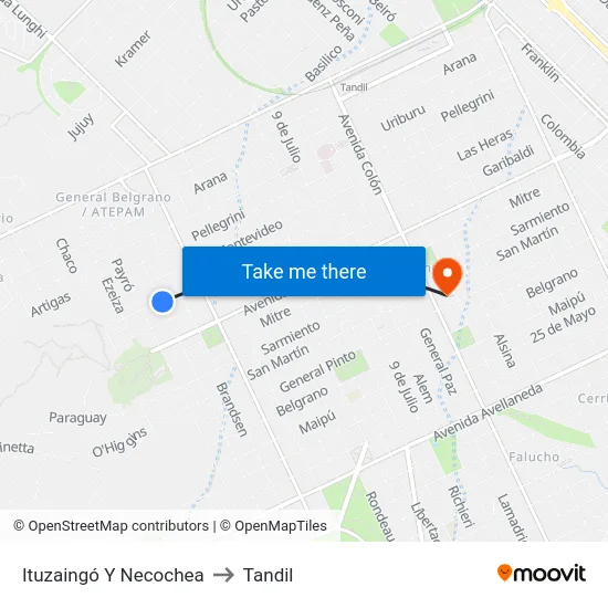 Ituzaingó Y Necochea to Tandil map