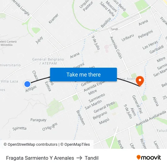 Fragata Sarmiento Y Arenales to Tandil map