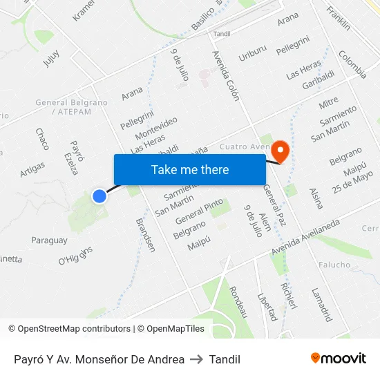 Payró Y Av. Monseñor De Andrea to Tandil map