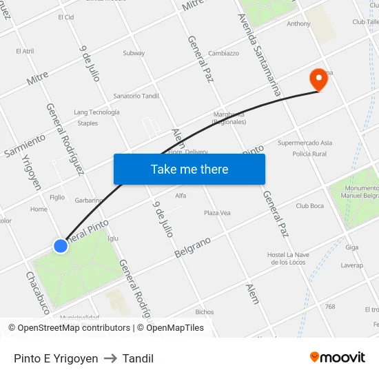 Pinto E Yrigoyen to Tandil map