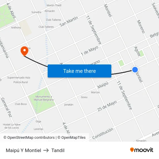 Maipú Y Montiel to Tandil map