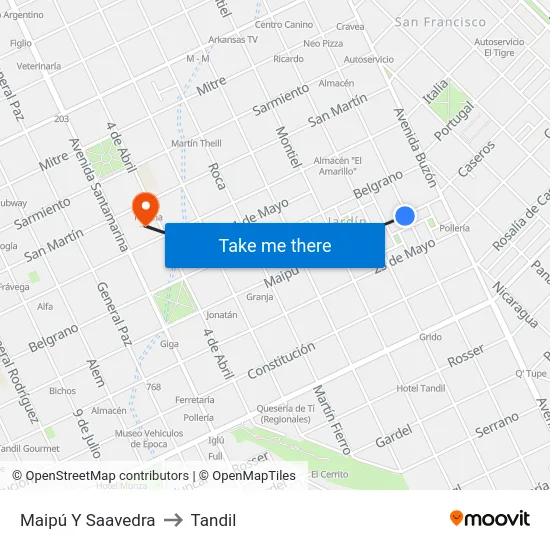 Maipú Y Saavedra to Tandil map