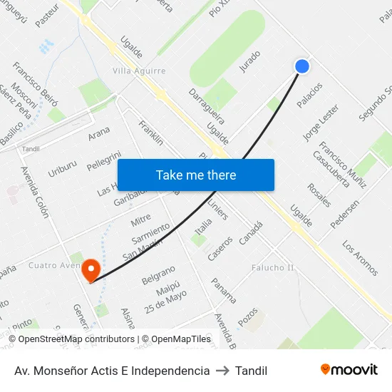 Av. Monseñor Actis E Independencia to Tandil map