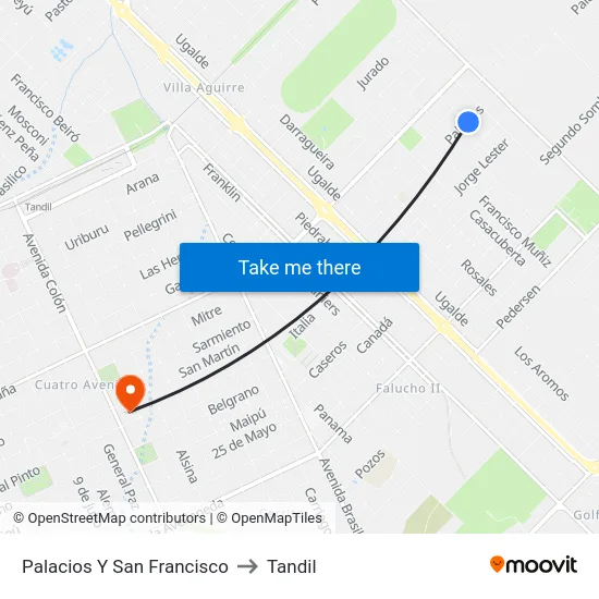 Palacios Y San Francisco to Tandil map
