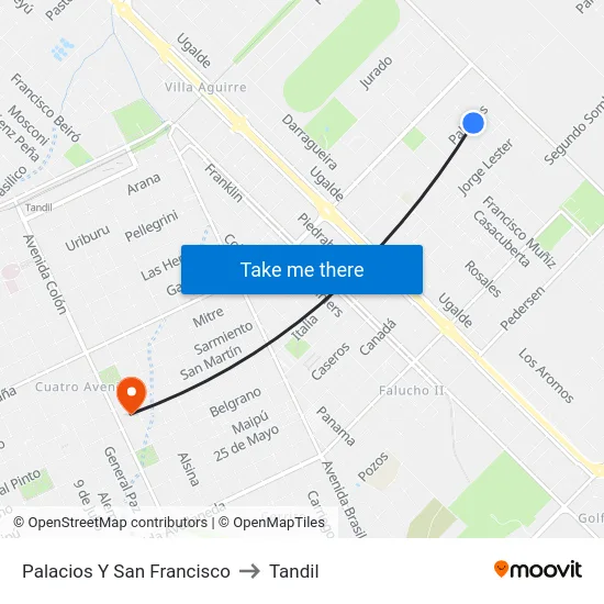 Palacios Y San Francisco to Tandil map