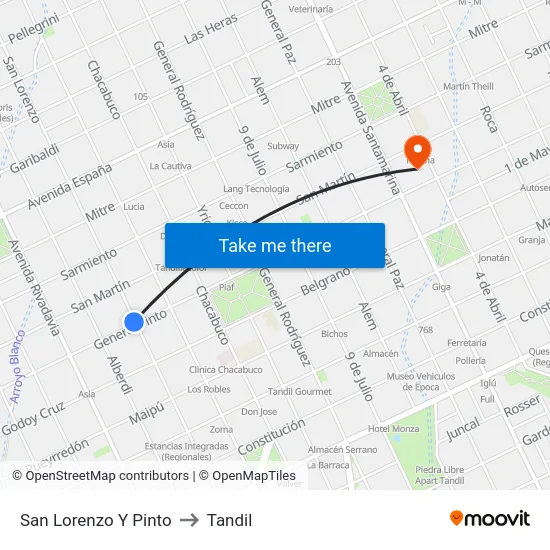 San Lorenzo Y Pinto to Tandil map