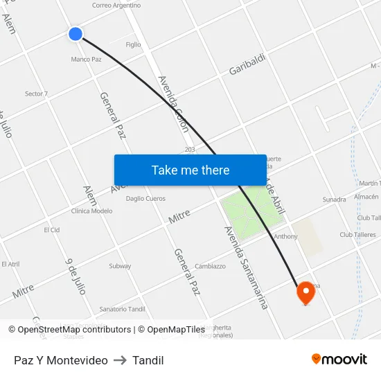 Paz Y Montevideo to Tandil map