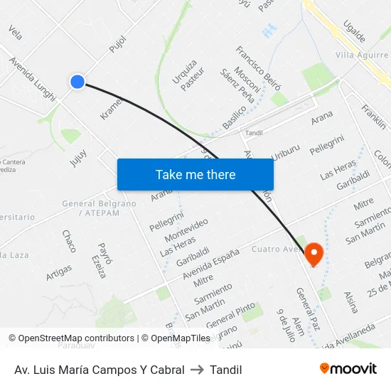 Av. Luis María Campos Y Cabral to Tandil map