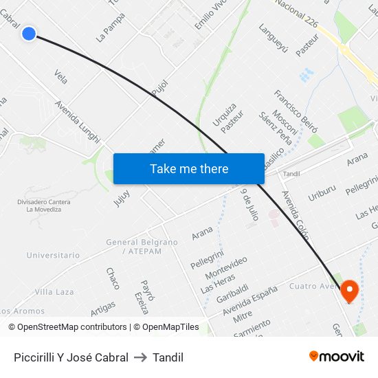 Piccirilli Y José Cabral to Tandil map