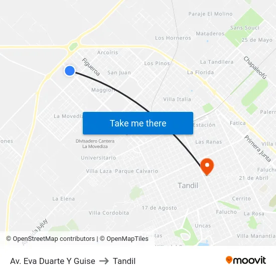 Av. Eva Duarte Y Guise to Tandil map
