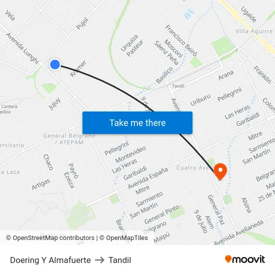 Doering Y Almafuerte to Tandil map