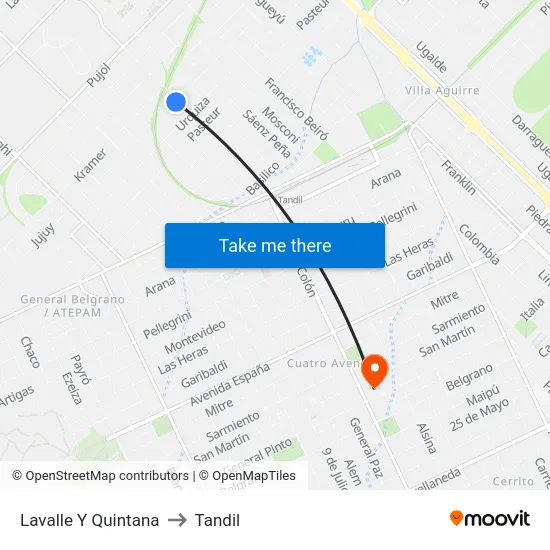 Lavalle Y Quintana to Tandil map