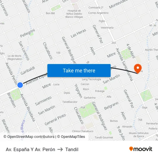Av. España Y Av. Perón to Tandil map