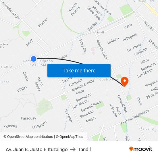 Av. Juan B. Justo E Ituzaingó to Tandil map