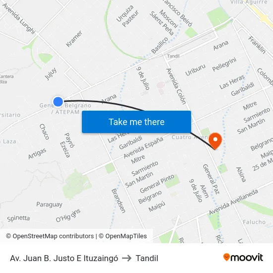 Av. Juan B. Justo E Ituzaingó to Tandil map