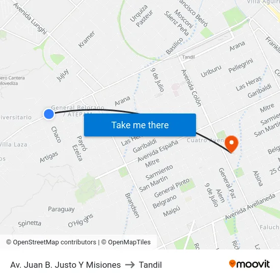 Av. Juan B. Justo Y Misiones to Tandil map