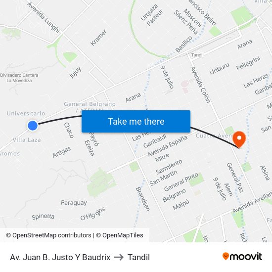 Av. Juan B. Justo Y Baudrix to Tandil map