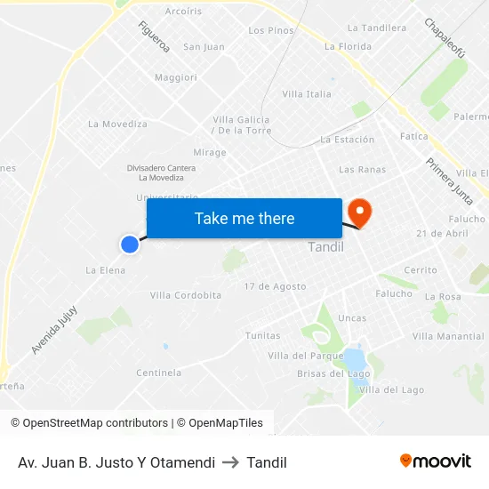Av. Juan B. Justo Y Otamendi to Tandil map