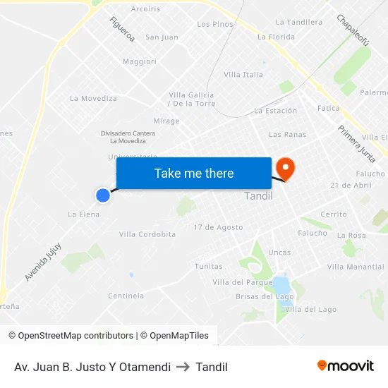 Av. Juan B. Justo Y Otamendi to Tandil map