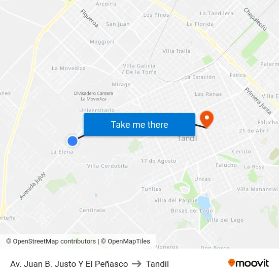 Av. Juan B. Justo Y El Peñasco to Tandil map