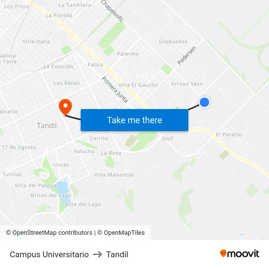 Campus Universitario to Tandil map