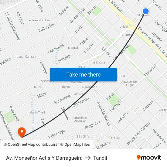 Av. Monseñor Actis Y Darragueira to Tandil map