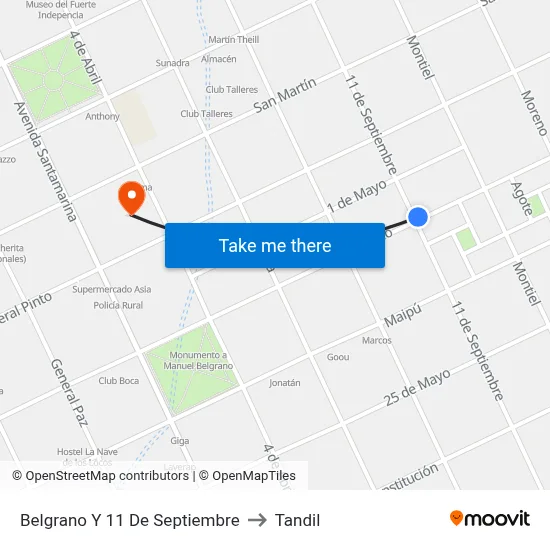 Belgrano Y 11 De Septiembre to Tandil map