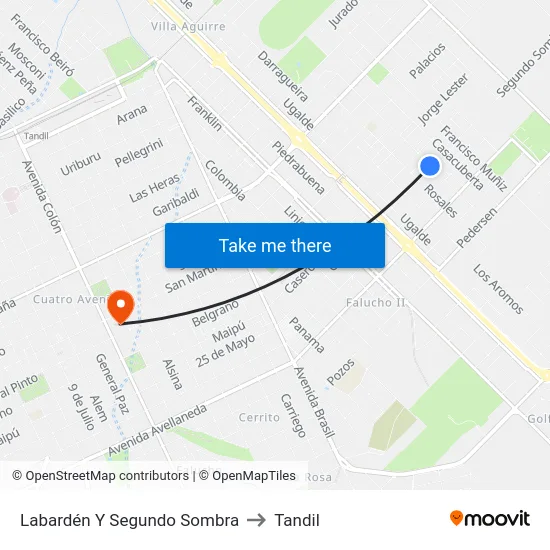 Labardén Y Segundo Sombra to Tandil map