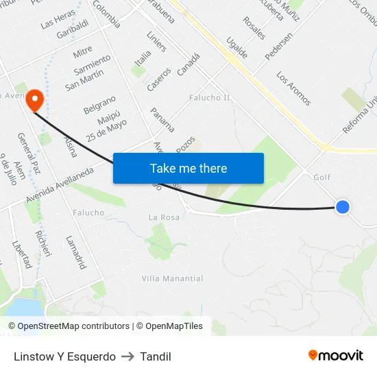 Linstow Y Esquerdo to Tandil map
