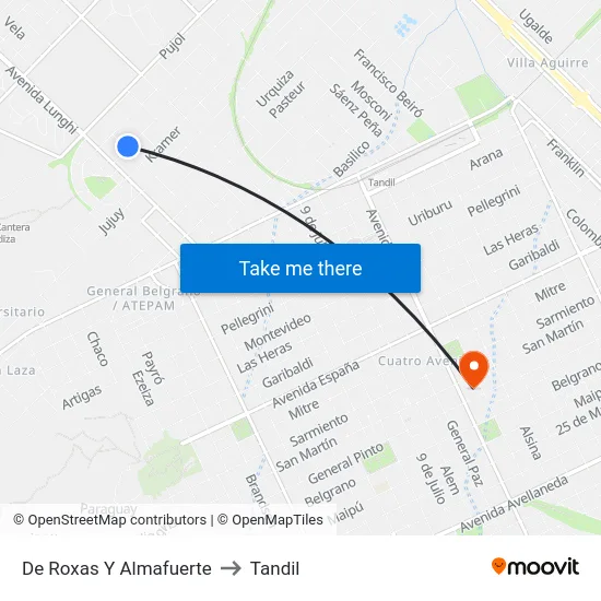 De Roxas Y Almafuerte to Tandil map
