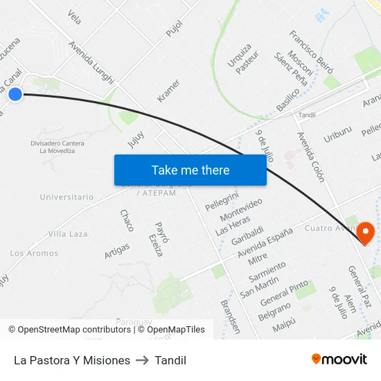 La Pastora Y Misiones to Tandil map