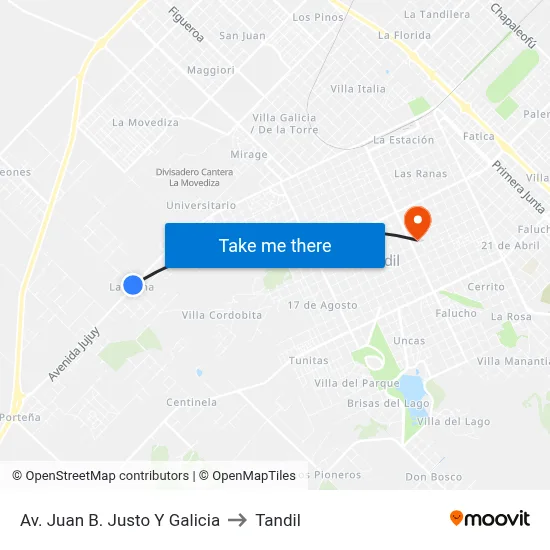 Av. Juan B. Justo Y Galicia to Tandil map