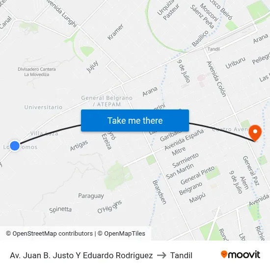 Av. Juan B. Justo Y Eduardo Rodriguez to Tandil map