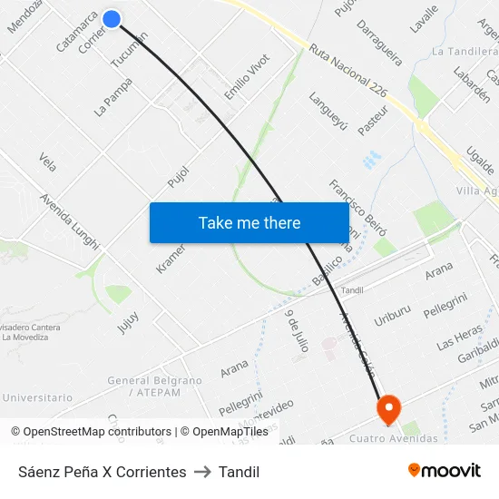 Sáenz Peña X Corrientes to Tandil map