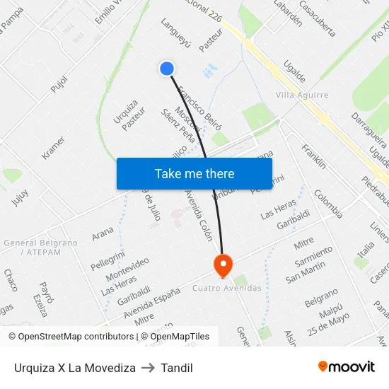 Urquiza X La Movediza to Tandil map