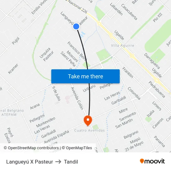 Langueyú X Pasteur to Tandil map