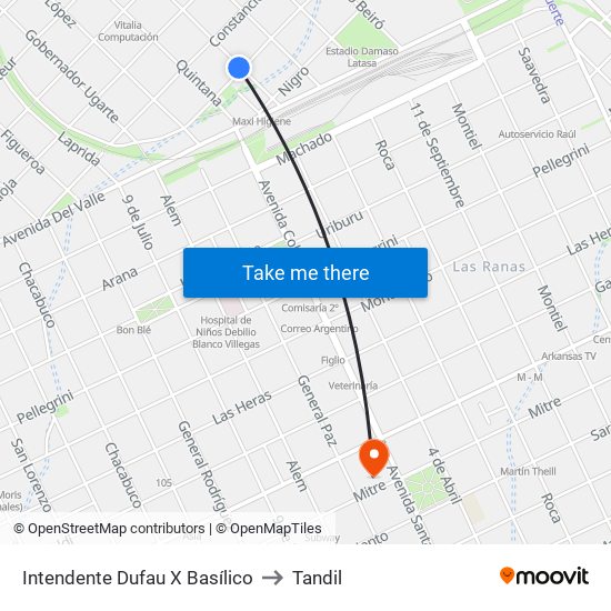 Intendente Dufau X Basílico to Tandil map