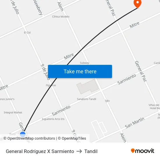 General Rodríguez X Sarmiento to Tandil map