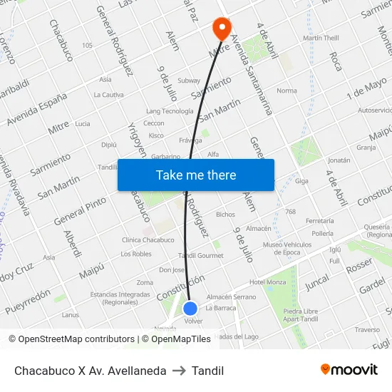 Chacabuco X Av. Avellaneda to Tandil map