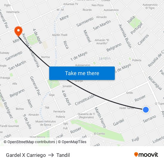 Gardel X Carriego to Tandil map