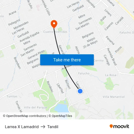 Larrea X Lamadrid to Tandil map