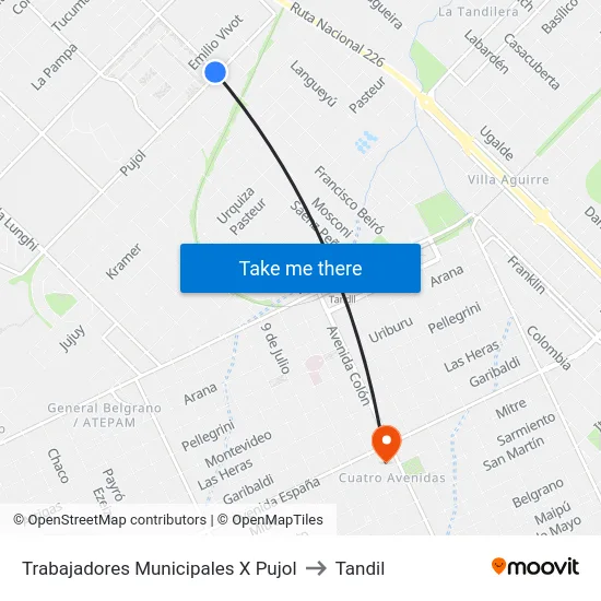 Trabajadores Municipales X Pujol to Tandil map